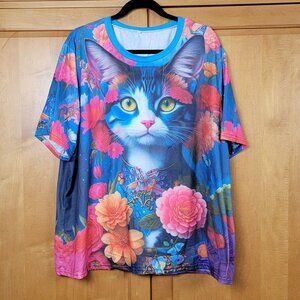 Colorful Kitten and Flowers Tee Shirt - 5XL